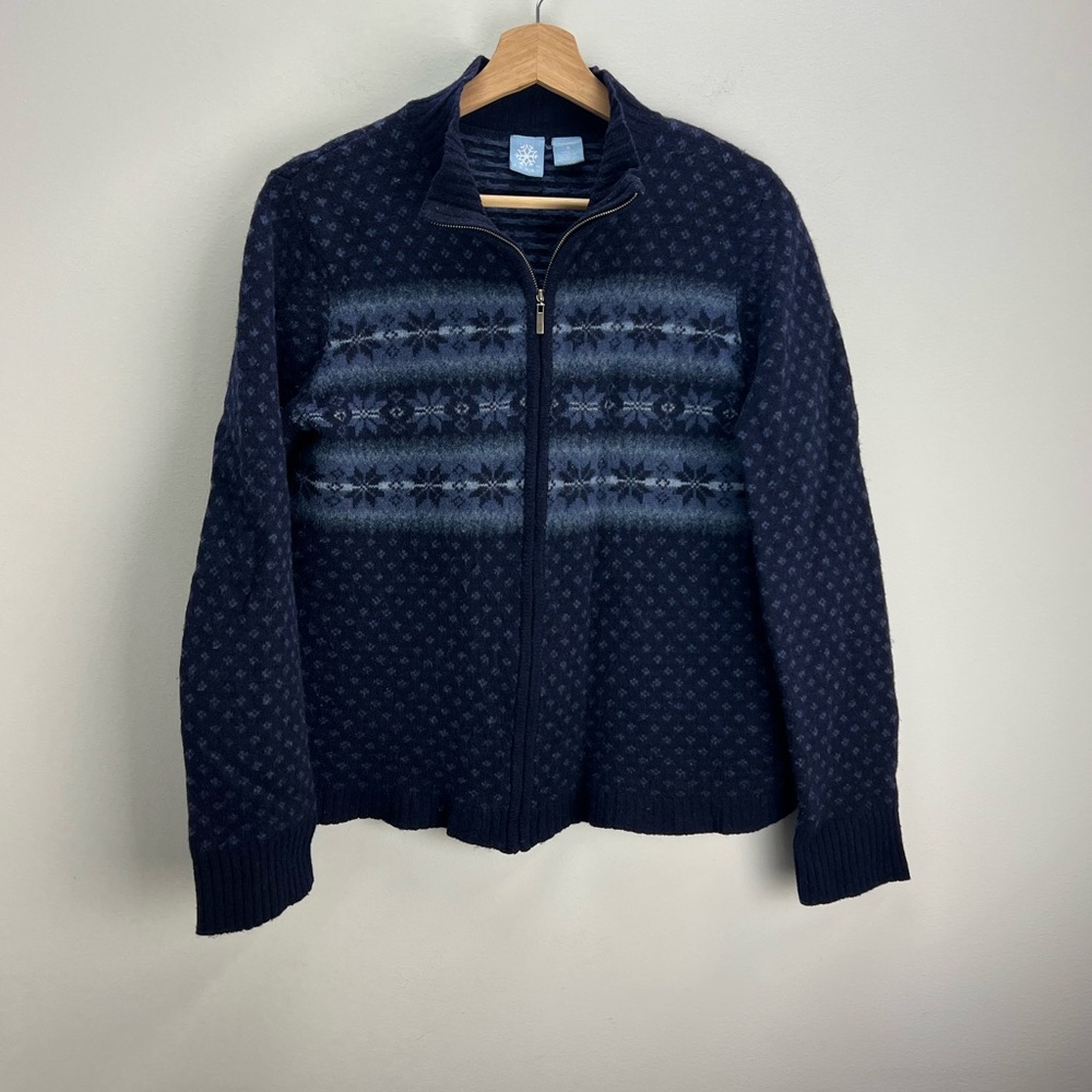 Frost Fair Isle Wool Sweater Nordic Blue Snowflake Lambswool Womens Medium